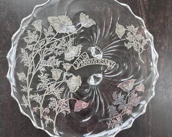 Bandeja vintage Silver City Flanders Poppy • Plato de servir de vidrio de mediados de siglo de 35,5 cm