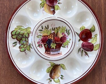 Plato para huevos rellenos estilo Baum Bros con diseño de ojos / Plato para servir con motivo de frutas vintage