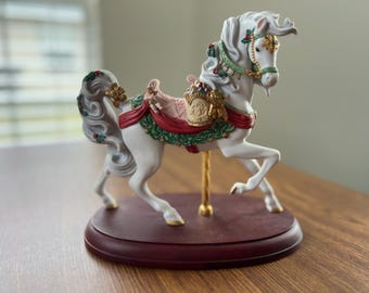 Figura de caballo de carrusel Lenox – Edición Legacy de 1994 – Navidad – Porcelana con detalles dorados