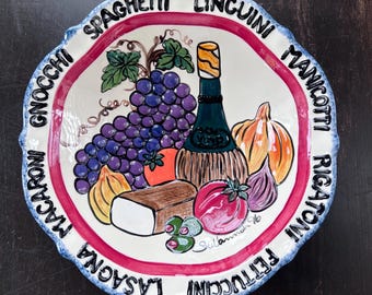 Large Vintage Hand Painted Italian Pasta Bowl 1995 | 13” Decorative Serving Bowl | Deruta Style Majolica | Italian Kitchen Rustic decor