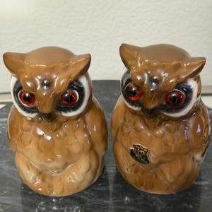 Vintage OWL BELL GLASS Eyes Golden Brown E &R Ceramic