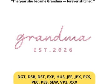 Design de bordado para a vovó – Letras elegantes em estilo cursivo, arte com palavras delicadas, arquivo para máquina de bordar para presente de vovó