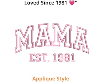 Mama Est. 1981 Applique Embroidery Design – Vintage Mama Script Pattern, JEF DST File