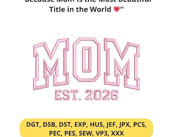 Design de bordado para mãe – Ponto cetim universitário arrojado (arquivo digital)