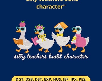 Silly Goose Embroidery Design – Teacher Back to School Pattern (DST, PES File)