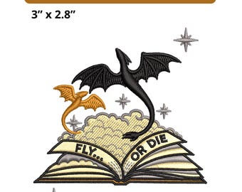 Arquivo de bordado Dragão da Quarta Asa, desenho Voar ou Morrer (2" - 10")