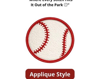 Arquivo de bordado de aplique de beisebol, estilo clássico de contorno de bola costurada para espírito de equipe esportiva, bordado à máquina.