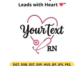 Pink Stethoscope Embroidery Design, Custom Name Pattern For Nurse Gift, PES DST File