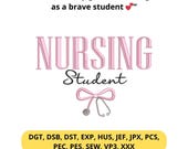 Nursing Student Embroidery Design – Pink Bow Stethoscope (Digital Download)