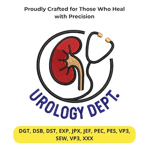 Urology Stethoscope Embroidery Design – Medical Kidney Illustration, Doctor Specialist Art, Machine File