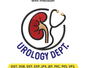 Desenho de Bordado de Estetoscópio Urológico – Ilustração Médica de Rim, Arte para Médico Especialista, Arquivo para Máquina