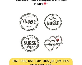 Arquivo de Bordado com Frases Inspiradoras sobre a Vida de Enfermeira – Mensagens Inspiradoras sobre Estetoscópio, Presente para Enfermeiras que Demonstram Compaixão, Bordado Médico à Máquina