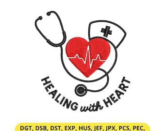 Stethoscope Heart Embroidery Design – Heartbeat Nurse Pattern, Medical Machine Embroidery, Healthcare Gift