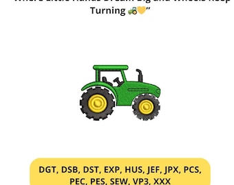 Mini Tractor Embroidery Design – Green Farm Tractor Pattern, Country Kids Theme, Machine File