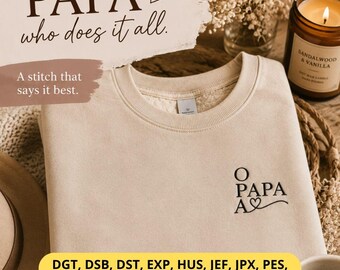 Papa Embroidery Design – Elegant Heart Script, Minimalist Family Quote Pattern (DST PES File)