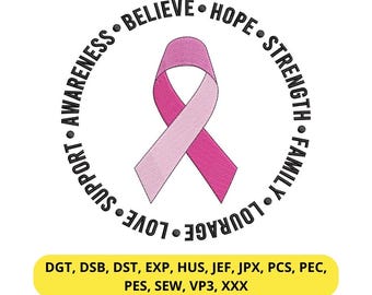Arquivos de bordado com laço rosa para conscientização sobre o câncer de mama para o projeto Cancer Warrior Mchine File