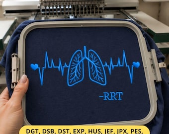 Respiratory Therapist Lung Embroidery Design – Blue Heartbeat RRT Medical Pattern (PES DST File)