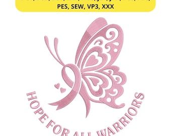 Butterfly Breast Cancer Awareness Embroidery Design – Hope for All Warriors