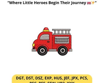 Mini Fire Truck Embroidery Design File – Red Engine Pattern, Little Hero Theme, Kids’ Machine