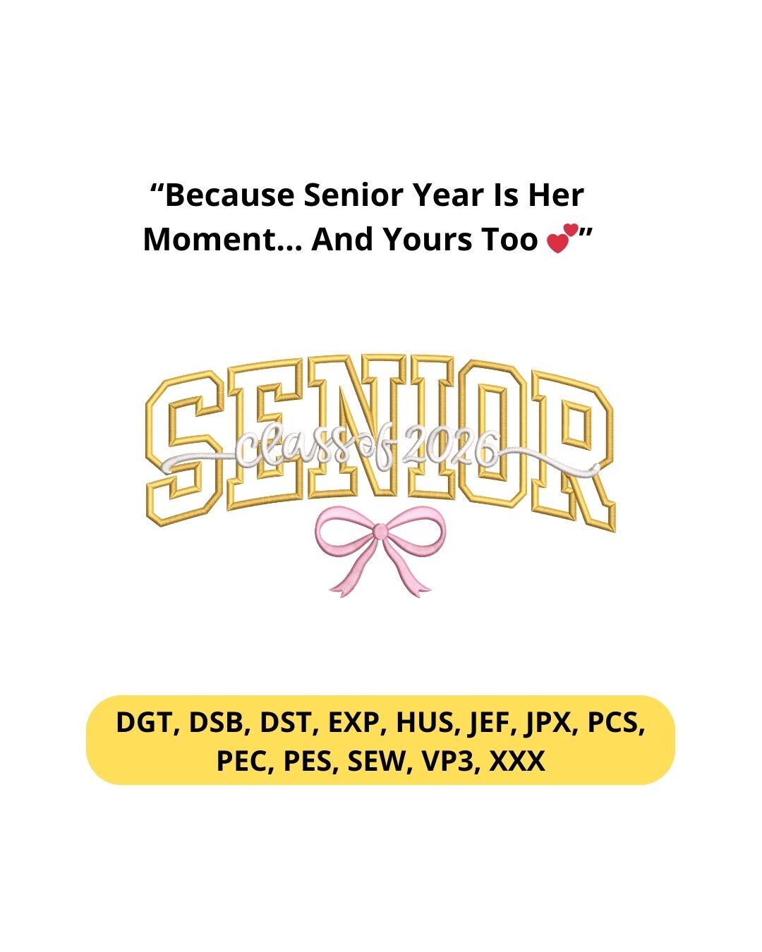 Senior Lettering Yellow Senior Class of 2026 Embroidery Design – Gold Varsity Lettering, Pink ...