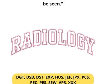 Design de bordado para radiologia – Letras em arco rosa, presente para profissional da área médica, arquivo para máquina de bordar