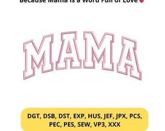 Arquivo de bordado "Mamãe" - Letras arqueadas rosa, presente para a maternidade, download instantâneo feminino