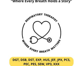 Design de bordado de coração com estetoscópio para terapeuta respiratório – Arquivo para máquina de orçamento médico