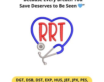 RRT Stethoscope Heart Embroidery Design – Respiratory Therapist Medical Outline (Digital Download)