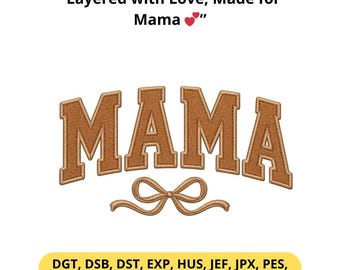 Mama Appliqué Embroidery Design – Bold Script with Bow Accent (DST, PES File)