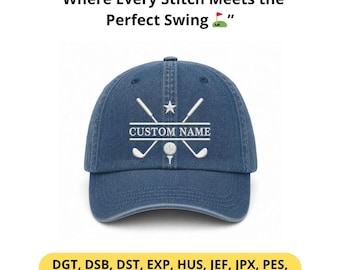 Golf Hat Embroidery Design – Crossed Clubs, Star, Ball Pattern (Instant Download)