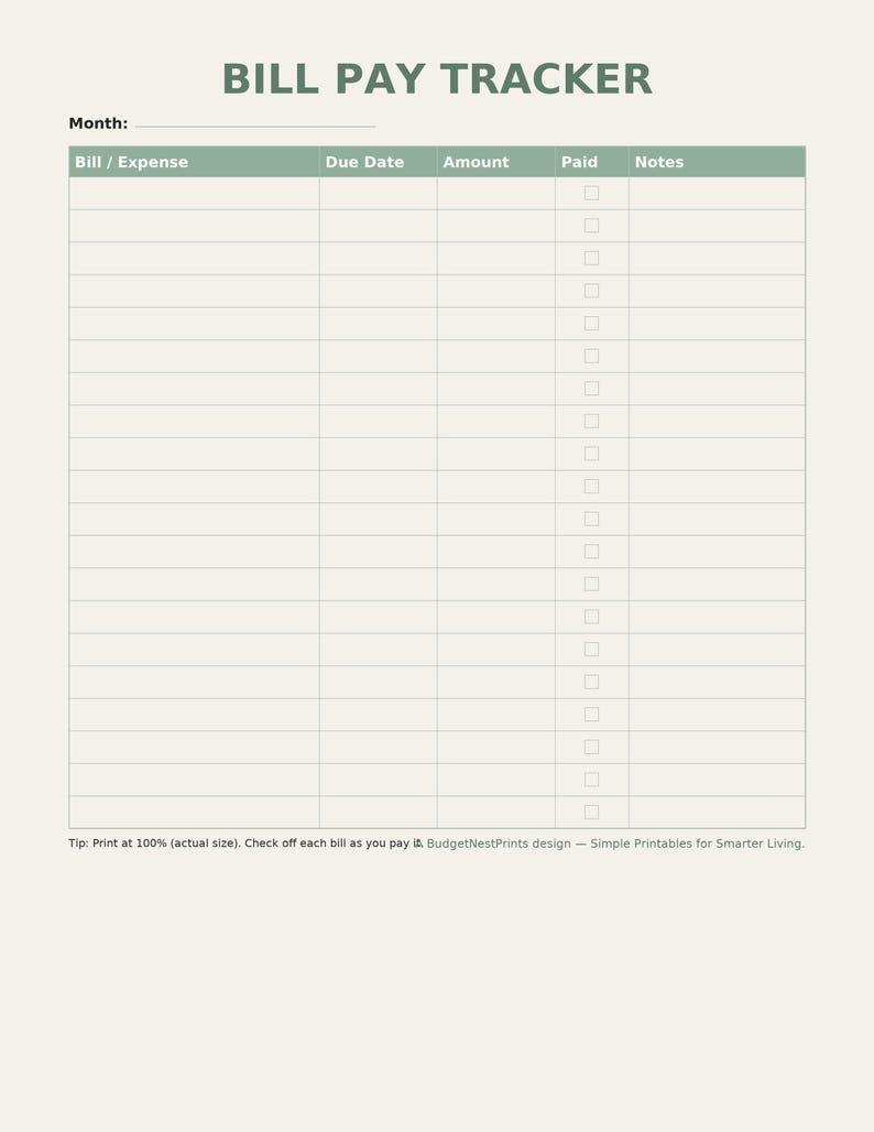 Bill Pay Tracker Printable | Monthly Budget Organizer | Digital ...