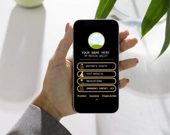 Digital Health Wallet Canva Template – Emergency Medical Info Tracker (Mobile App Style) (PDF Download)