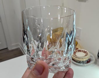 Set of 8 Vintage Arc France Crystal Whiskey Glasses | Mid-Century Faceted Tumblers