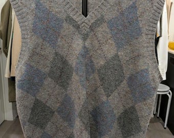 Vintage Braemar Argyle Shetland Ulltröja Herr Stor Skotsk Stickad Hong Kong