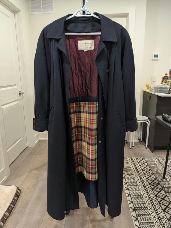 Classic Black Trench Coat | Removable Plaid Lining, Petite Size 12P