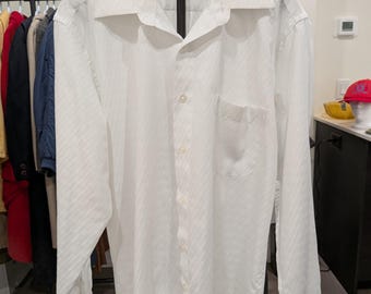 Sergio Louis Italien Weiß Strukturiertes Hemd Herren Large Relaxed Fit Polyester Button Up