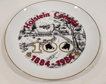 Vintage Holstein Canada Centennial Plate: 22kt Gold Dairy Farm Collectible (1984)