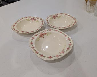 Vintage Rosecliffe Ironstone Bowl Set | Alfred Meakin, Pink Floral Gold Rim