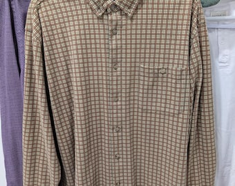 Vintage Bowen & Wright rutig skjorta med knappar | Herrstorlek Medium | Brun Grön Rutig | Klassiska Heritage Arbetskläder