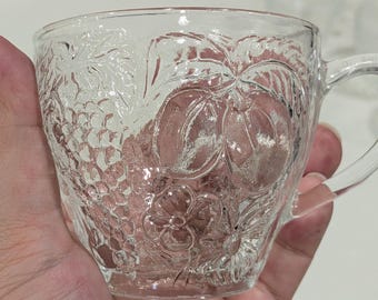 Vintage Duralex France Fruit Embossed Glass Mugs Set of 4