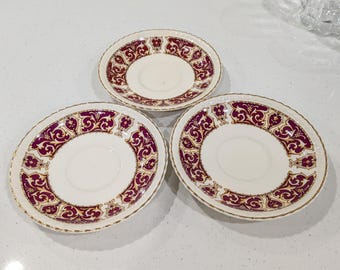 Vintage Johnson Bros Old English Saucers | Burgundy Gold Victorian Pattern Set