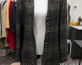 Vintage Jaeger Schwarz Gold Strukturierter Blazer - Offener Vordermantel Made in Britain