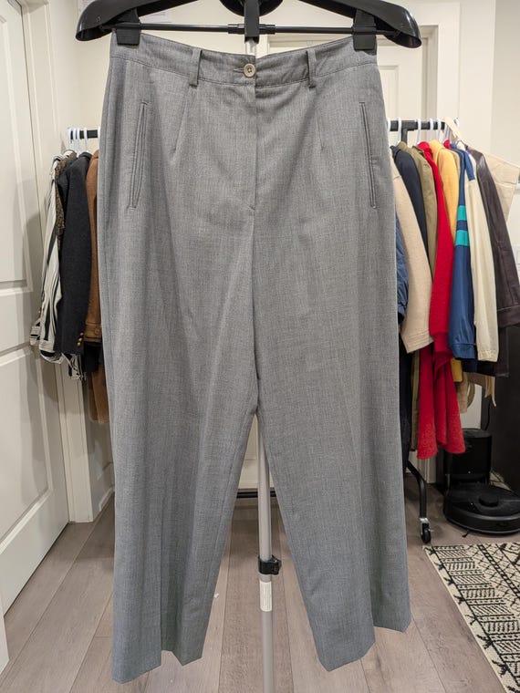 Vintage 90s Kristins Petites Grey Tailored Trousers Made in Canada Size 8P Menswear Style