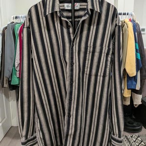 Vintage Modango Homme Striped Cotton Shirt Mens XL Made in Canada Black Beige