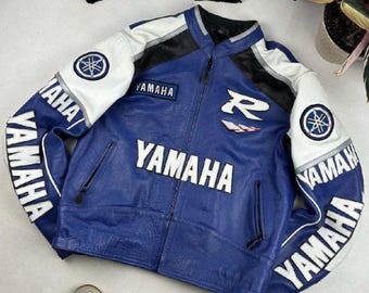 Chaqueta de cuero para moto Yamaha R Racing - Chaqueta MotoGP - Chaqueta de motociclista para hombre - Piel de vaca auténtica