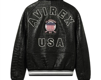 Chaqueta de piel de cocodrilo Avirex – Abrigo bomber de piel auténtica Cowsoft fabricado en EE. UU.