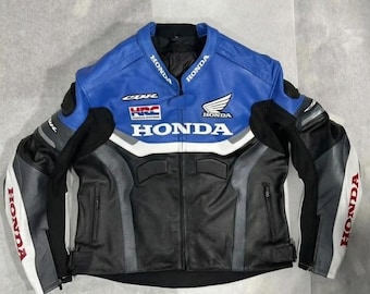 Chaqueta de moto Honda para hombre, elegante y con estilo, de piel de vacuno auténtica.