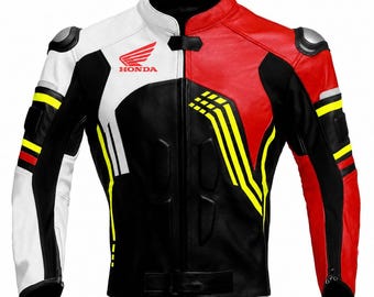 Chaqueta de cuero genuino de vaca para hombre, motocicleta de carreras Honda CBR.