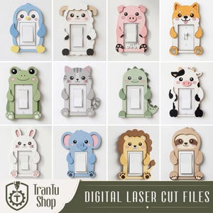 Set van 11 lasergesneden lichtschakelaarhoesjes met dierenprint, decoratie voor de kinderkamer, muurdecoratie voor kinderen