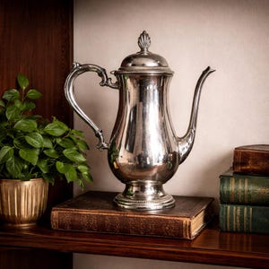 Vintage Oneida Silver Plate Coffee Pot - Jefferson Pattern, 11" Tall